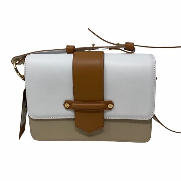 Carlo Pazolini Handbags - Carlo Pazolini Womens Shoulder Bag Beige Color Block Leather Magnetic Snap NEW